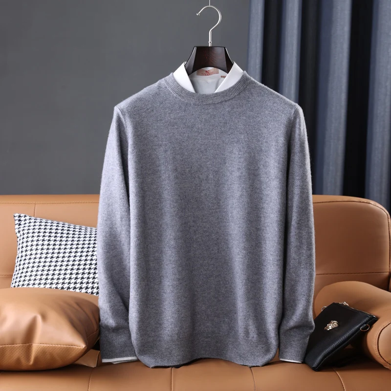 Herren Slim-Fit Rundhalspullover aus feinem Kaschmir-Mix mit dezenter Rippenkante Drune
