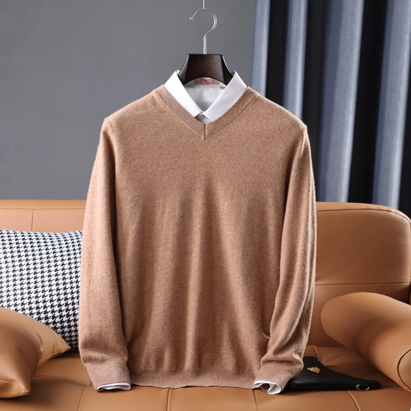 Herren Slim-Fit Rundhalspullover aus feinem Kaschmir-Mix mit dezenter Rippenkante Drune