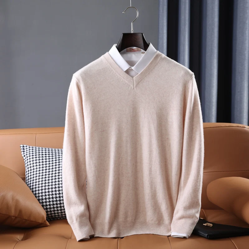 Herren Slim-Fit Rundhalspullover aus feinem Kaschmir-Mix mit dezenter Rippenkante Drune