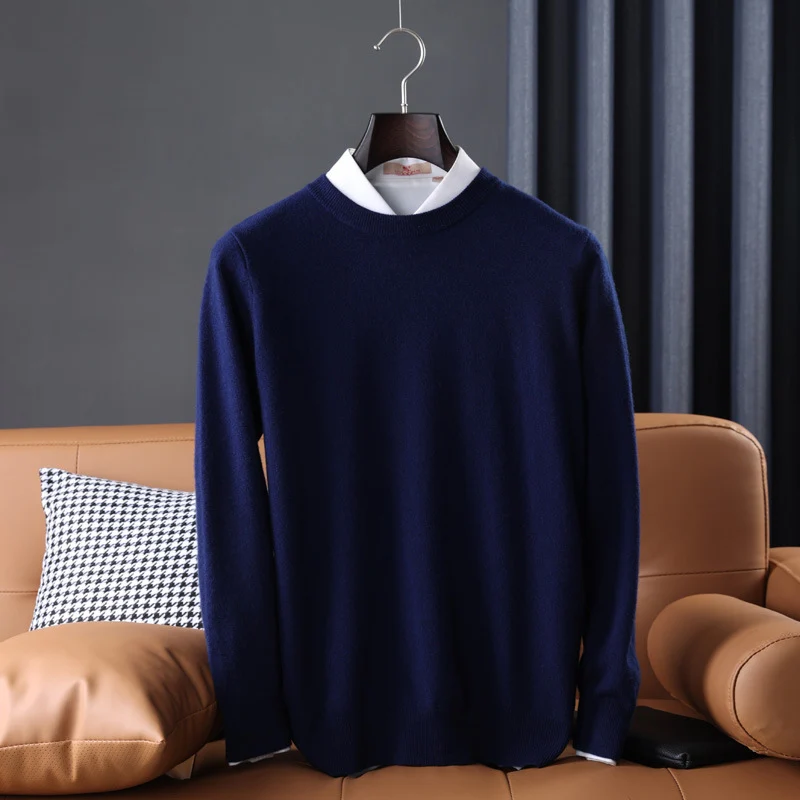 Herren Slim-Fit Rundhalspullover aus feinem Kaschmir-Mix mit dezenter Rippenkante Drune
