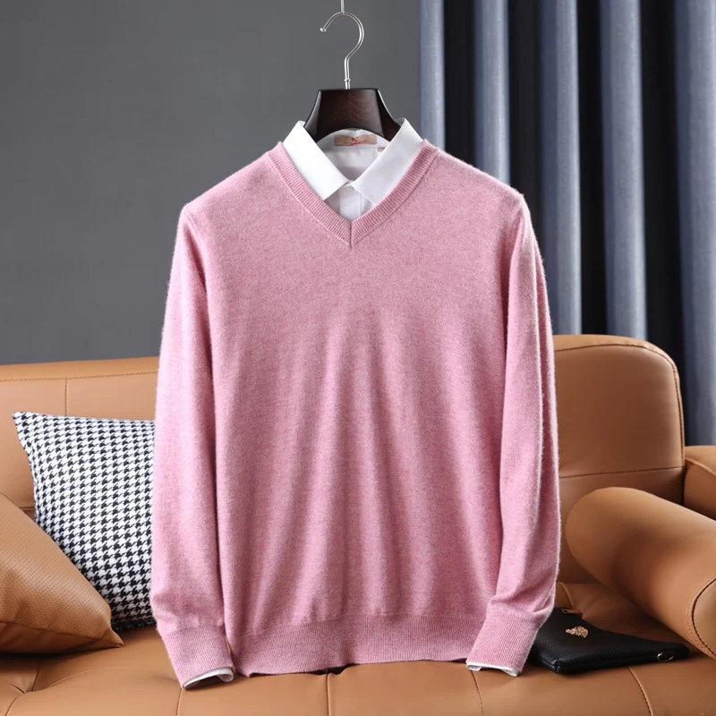 Herren Slim-Fit Rundhalspullover aus feinem Kaschmir-Mix mit dezenter Rippenkante Drune