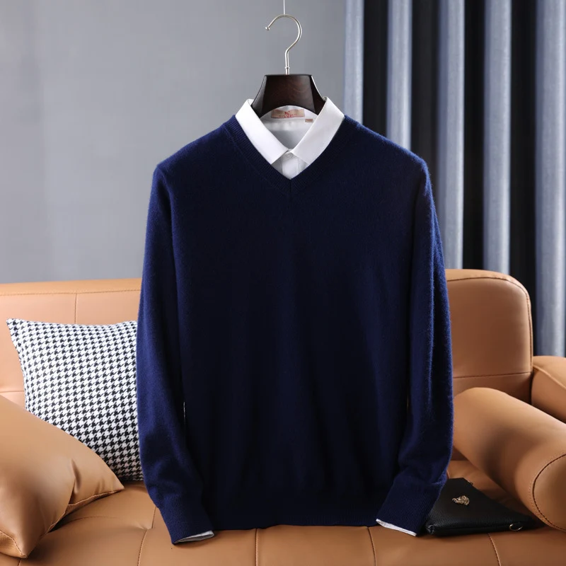 Herren Slim-Fit Rundhalspullover aus feinem Kaschmir-Mix mit dezenter Rippenkante Drune