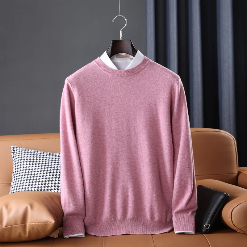Herren Slim-Fit Rundhalspullover aus feinem Kaschmir-Mix mit dezenter Rippenkante Drune