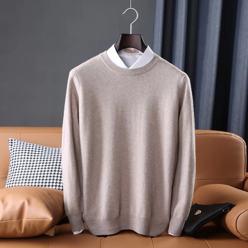 Herren Slim-Fit Rundhalspullover aus feinem Kaschmir-Mix mit dezenter Rippenkante Drune