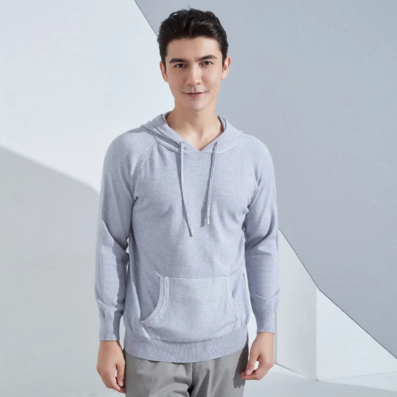 Herren Leichter Kapuzen-Feinstrickpullover mit Kängurutasche und Raglanärmeln Drune