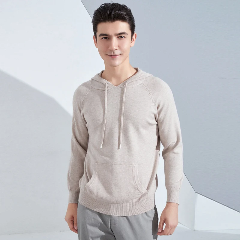 Herren Leichter Kapuzen-Feinstrickpullover mit Kängurutasche und Raglanärmeln Drune