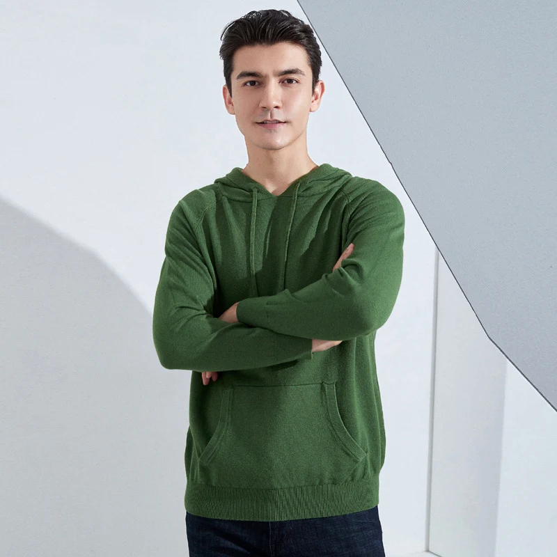 Herren Leichter Kapuzen-Feinstrickpullover mit Kängurutasche und Raglanärmeln Drune