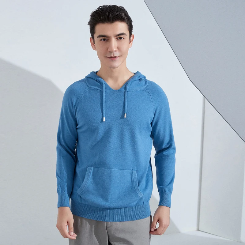 Herren Leichter Kapuzen-Feinstrickpullover mit Kängurutasche und Raglanärmeln Drune