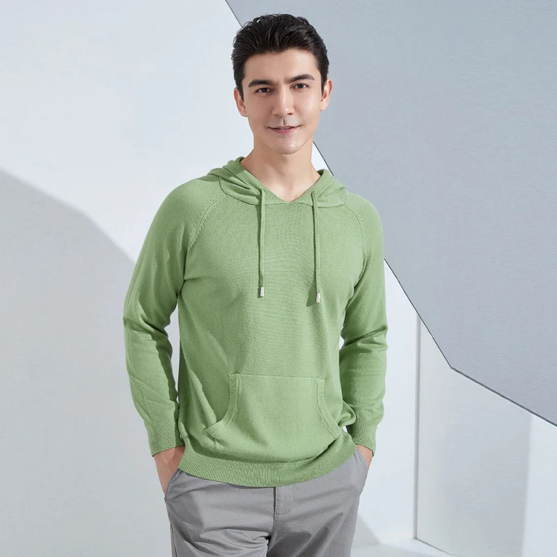 Herren Leichter Kapuzen-Feinstrickpullover mit Kängurutasche und Raglanärmeln Drune