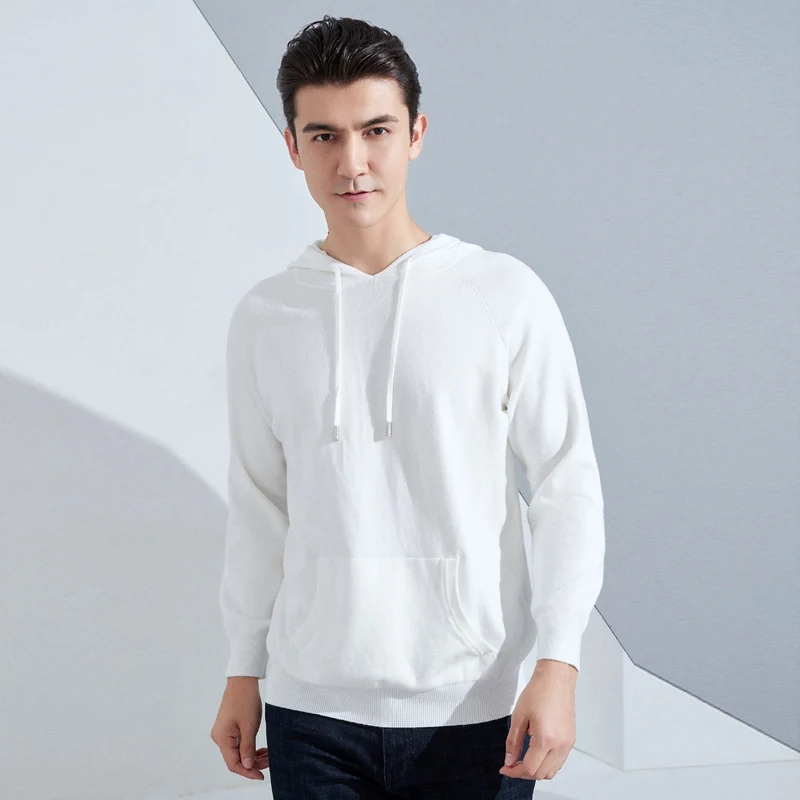 Herren Leichter Kapuzen-Feinstrickpullover mit Kängurutasche und Raglanärmeln Drune