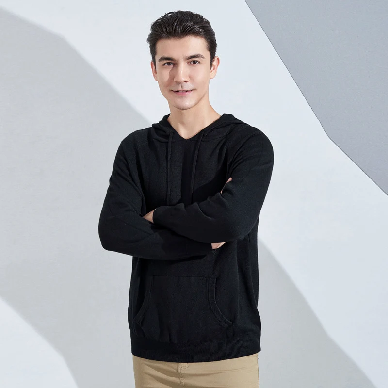 Herren Leichter Kapuzen-Feinstrickpullover mit Kängurutasche und Raglanärmeln Drune