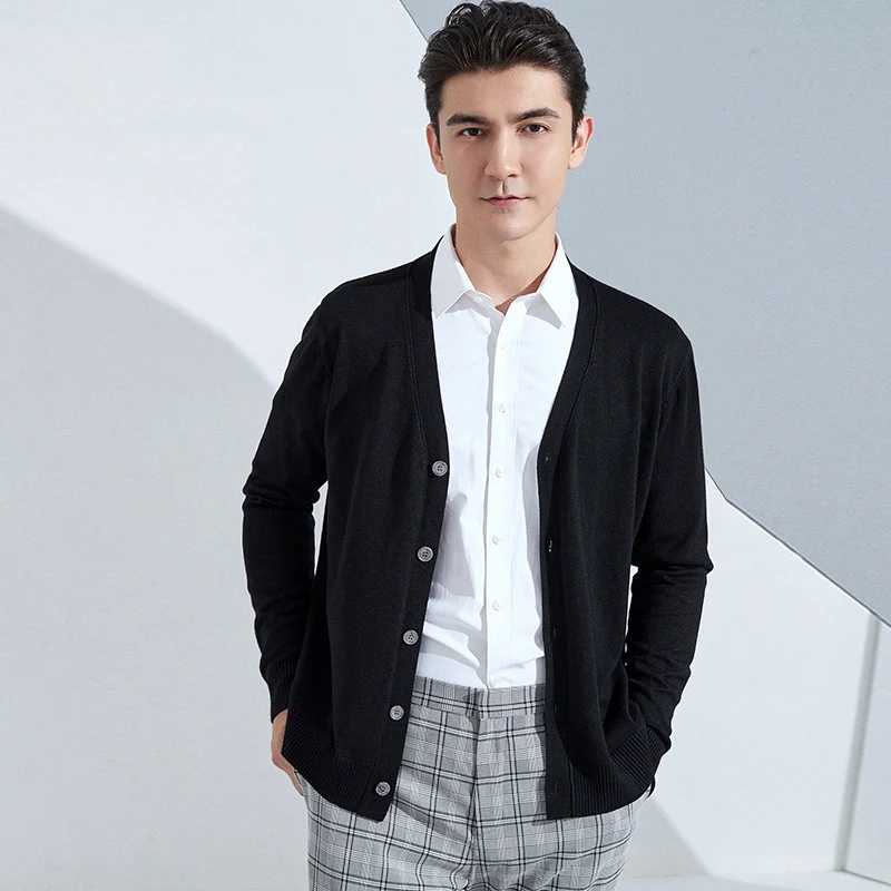 Herren Leichter Feinstrick-Cardigan mit V‑Ausschnitt und Business‑Silhouette Drune