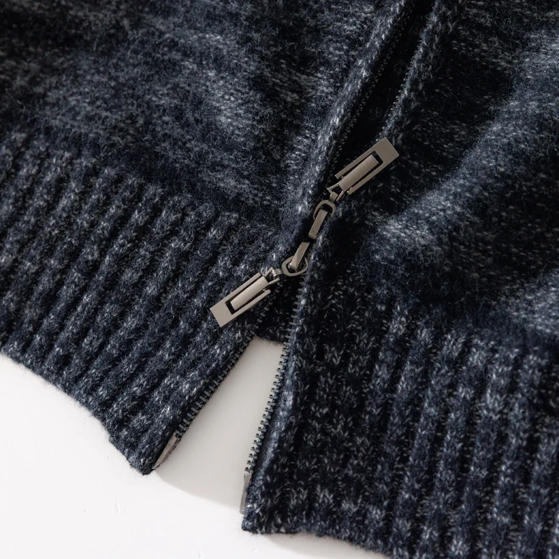Herren Lässiger Zip‑Mockneckpullover aus Wollmix mit angerauter Mohair‑Optik und Stehkragen Drune