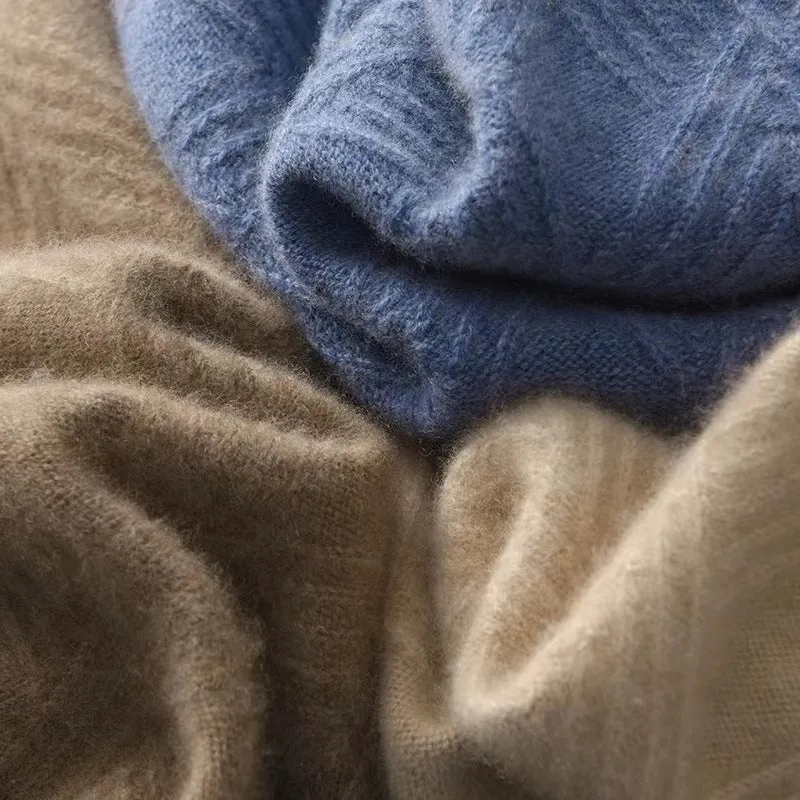 Herren Kurzrollkragenpullover aus Merino‑Mix mit diagonaler Rautenstruktur Drune