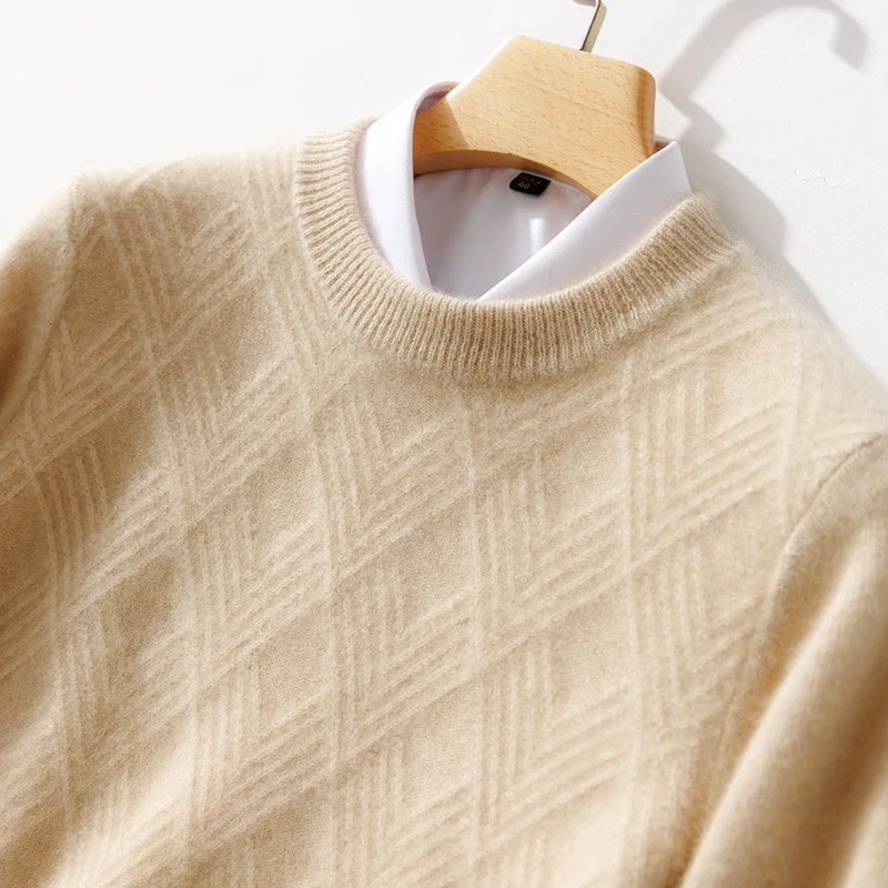 Herren Kurzrollkragenpullover aus Merino‑Mix mit diagonaler Rautenstruktur Drune