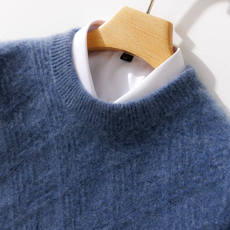 Herren Kurzrollkragenpullover aus Merino‑Mix mit diagonaler Rautenstruktur Drune