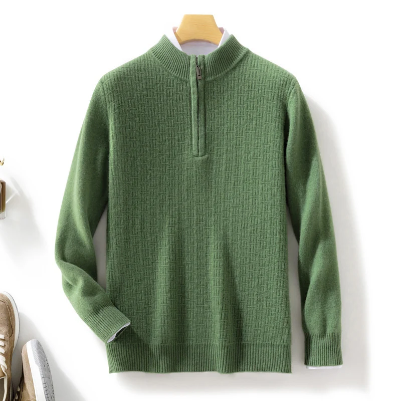 Herren Halbhoher Feinstrick-Pullover mit kurzem Stehkragen und Halbzipper Drune