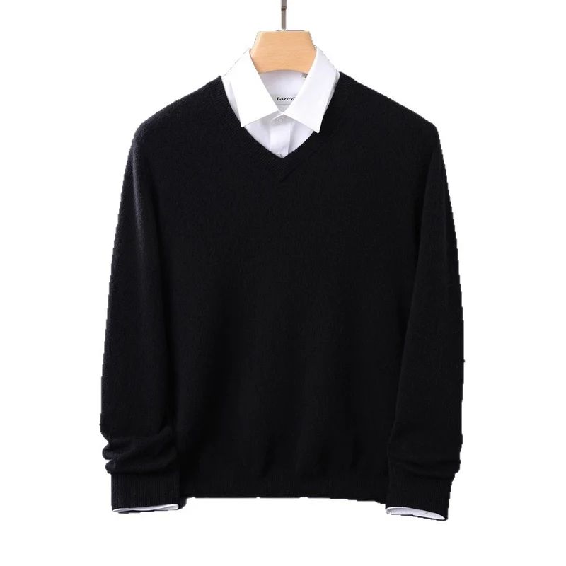 Herren Feiner V-Ausschnitt-Pullover aus Merino-Kaschmir-Mix mit gerippten Bündchen Drune