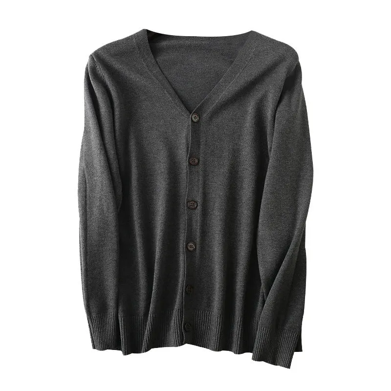 Herren Feiner V‑Ausschnitt-Cardigan aus leichtem Feinstrick mit geripptem Saum Drune