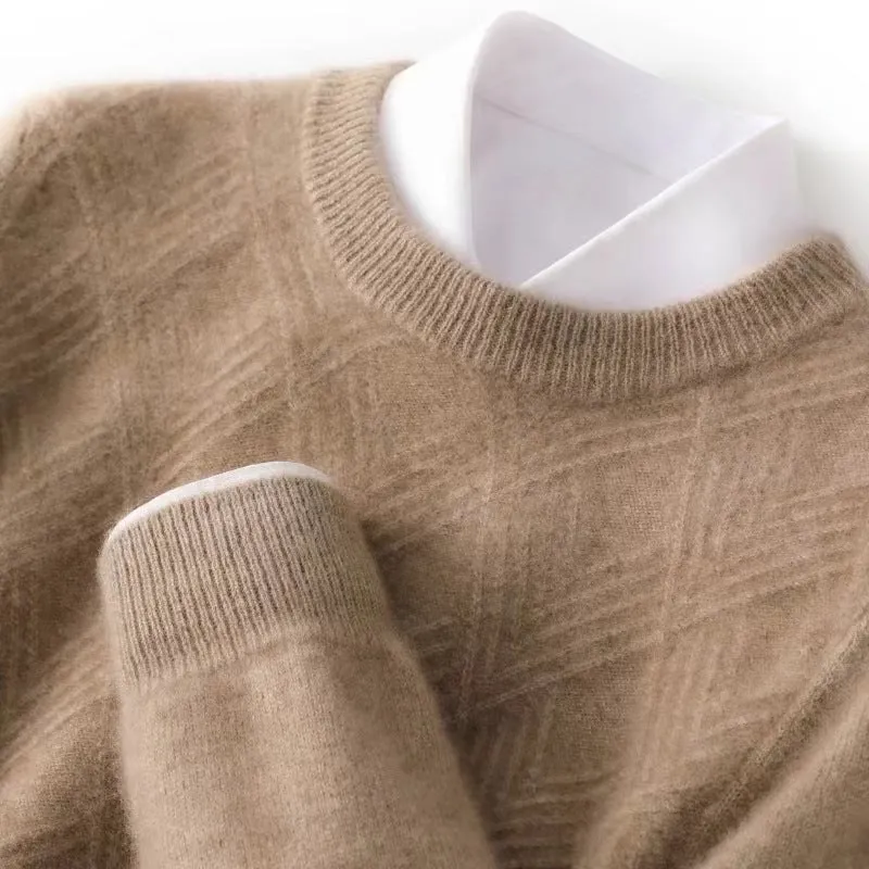 Herren Feiner Strukturstrickpullover mit kurzem Stehkragen und Diamant‑Relief Drune