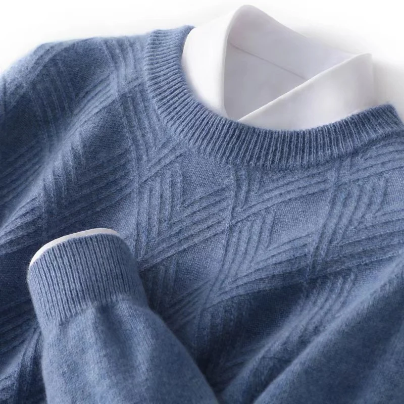 Herren Feiner Strukturstrickpullover mit kurzem Stehkragen und Diamant‑Relief Drune