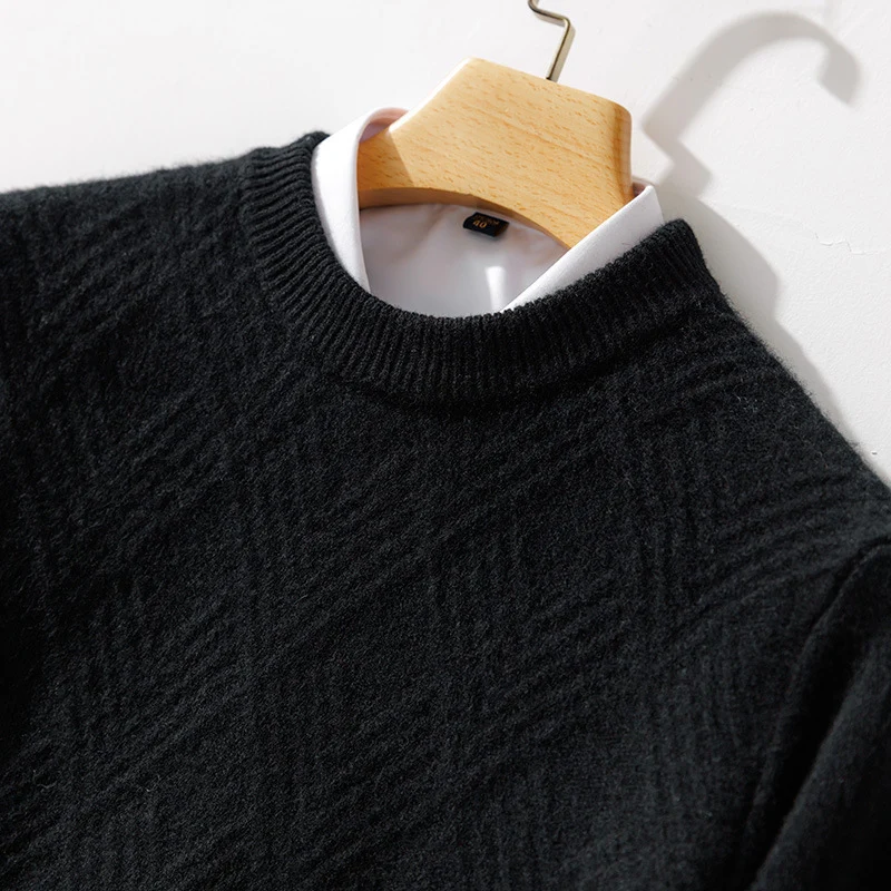 Herren Feiner Strukturstrickpullover mit kurzem Stehkragen und Diamant‑Relief Drune