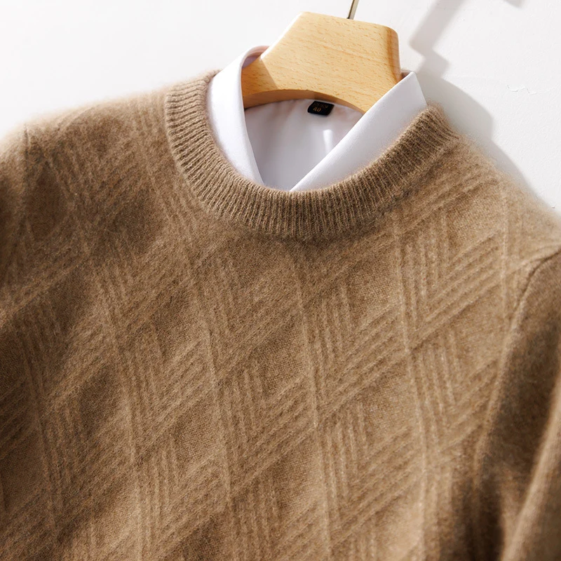 Herren Feiner Strukturstrickpullover mit kurzem Stehkragen und Diamant‑Relief Drune