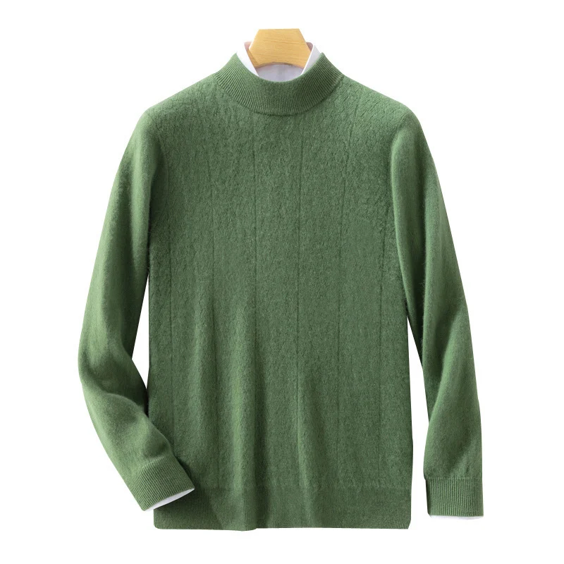 Herren Feiner Stehkragenpullover aus Kaschmir‑Optik mit dezenter Diagonalstruktur und schmalem Bund Drune
