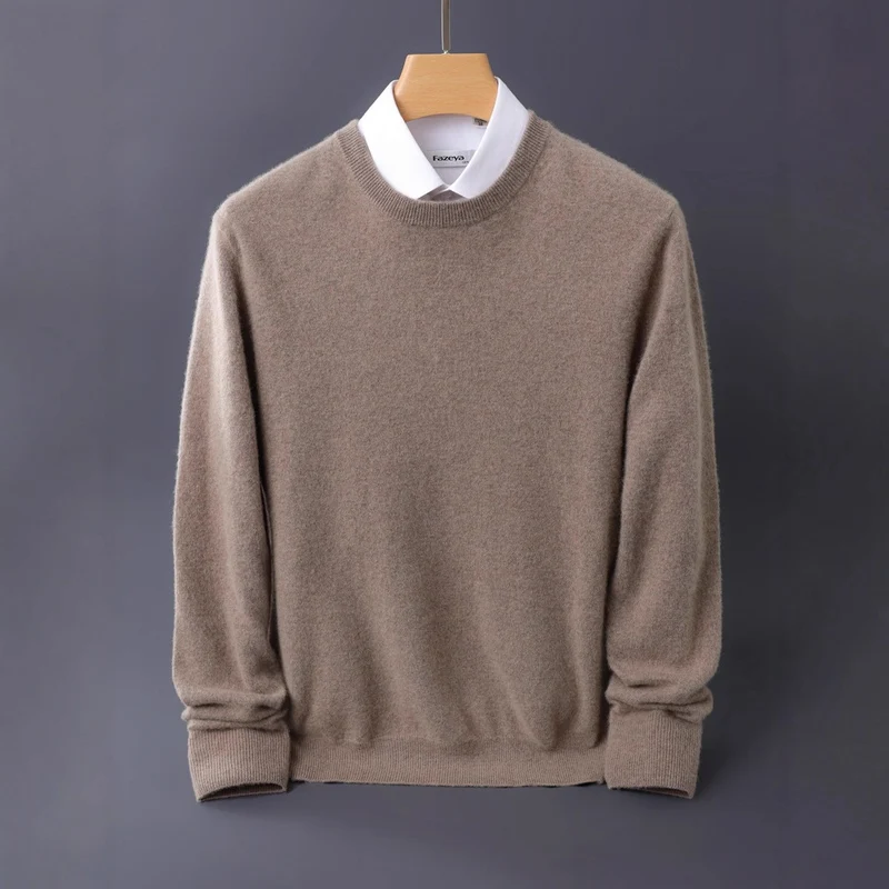Herren Feiner Rundhals-Strickpullover in Kaschmir‑Optik mit gerippten Bündchen Drune