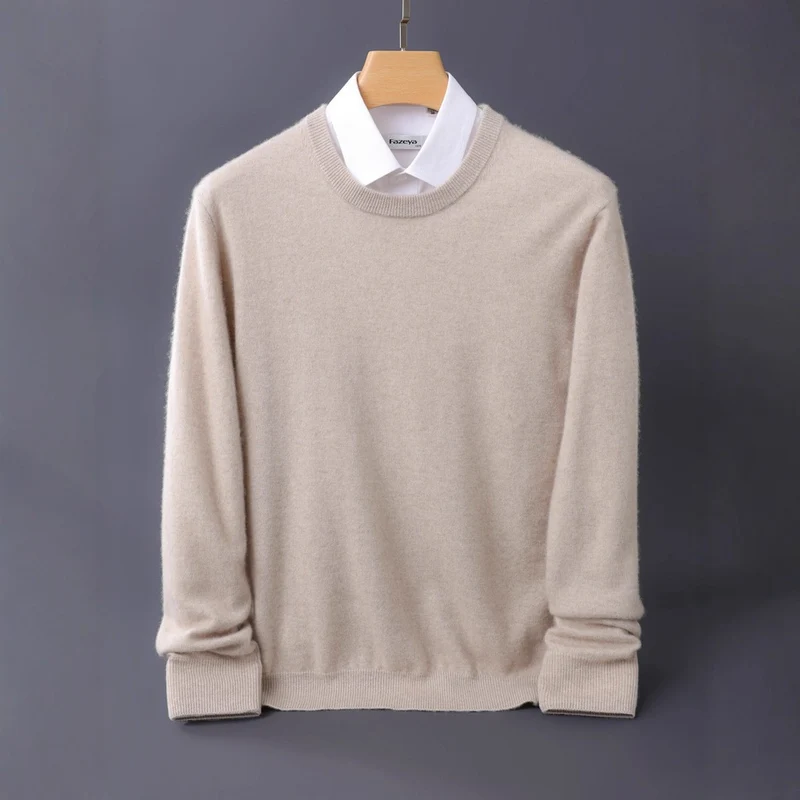 Herren Feiner Rundhals-Strickpullover in Kaschmir‑Optik mit gerippten Bündchen Drune