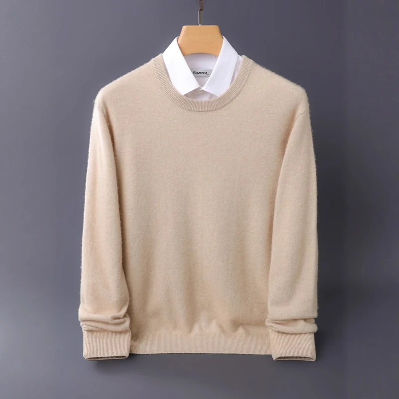 Herren Feiner Rundhals-Strickpullover in Kaschmir‑Optik mit gerippten Bündchen Drune