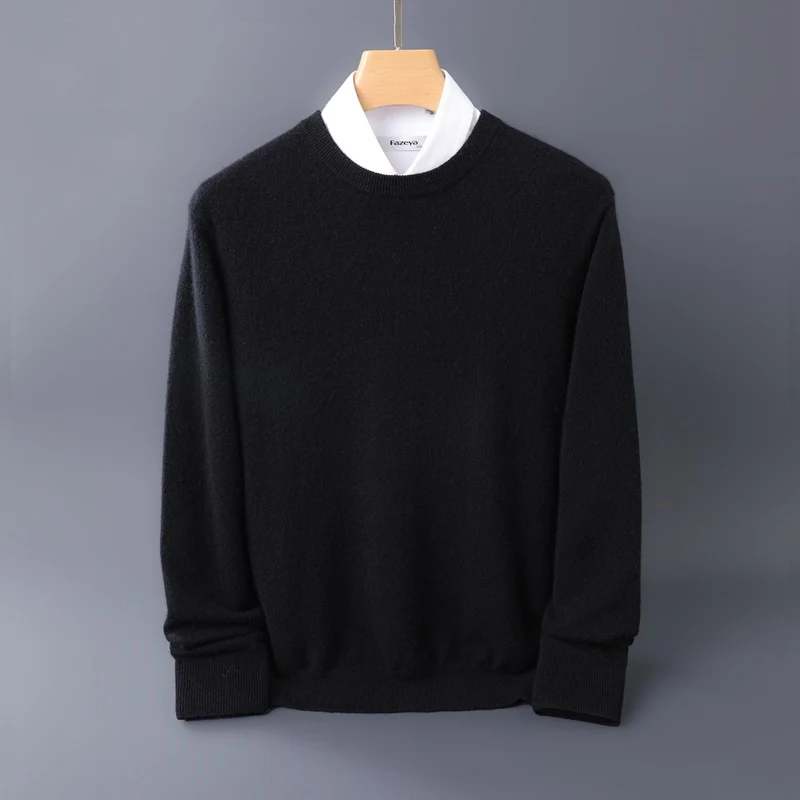 Herren Feiner Rundhals-Strickpullover in Kaschmir‑Optik mit gerippten Bündchen Drune