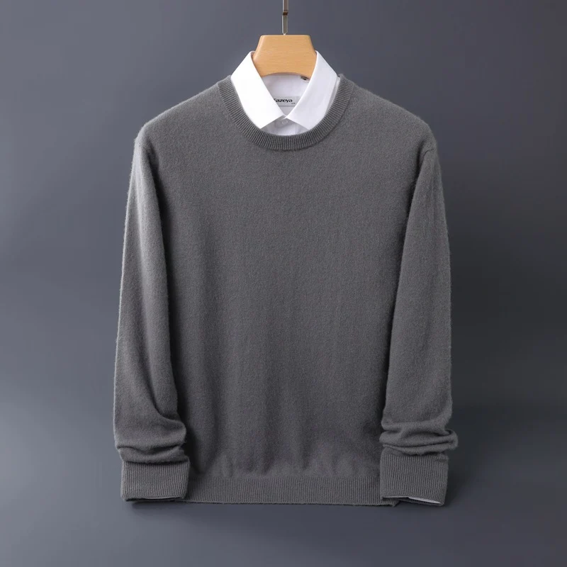 Herren Feiner Rundhals-Strickpullover in Kaschmir‑Optik mit gerippten Bündchen Drune