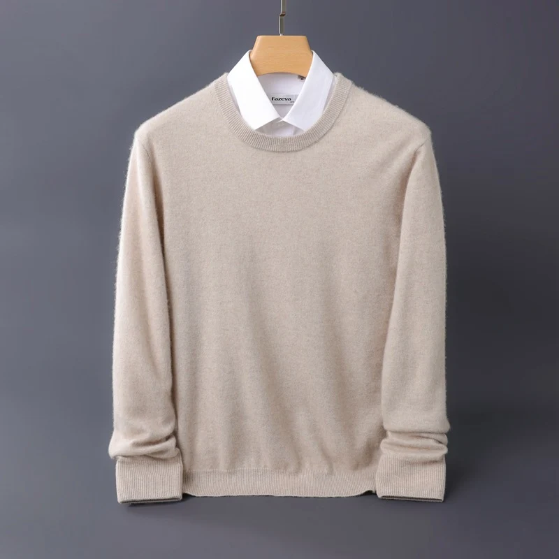 Herren Feiner Rundhals-Strickpullover in Kaschmir‑Optik mit gerippten Bündchen Drune