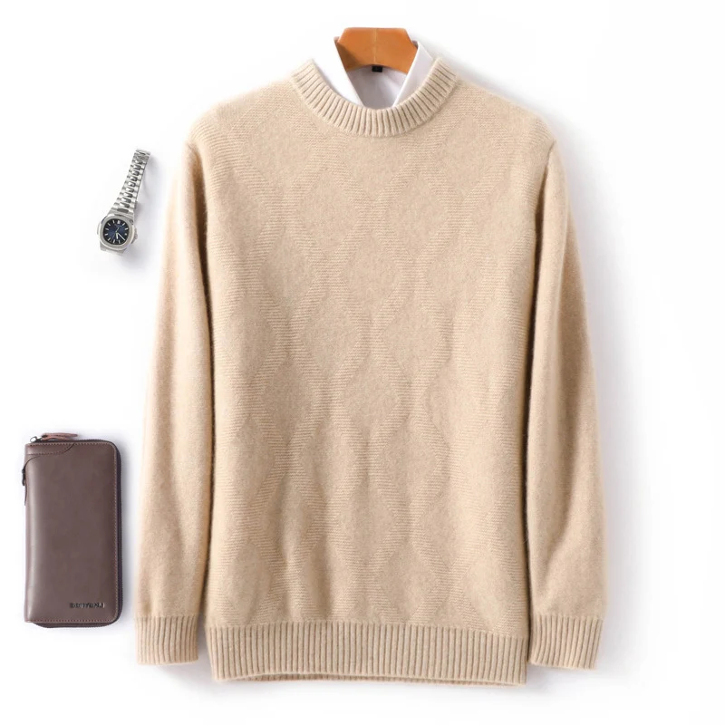 Herren Feiner Rundhals‑Pullover mit dezenter Rautenstruktur aus Kaschmir‑Mix Drune