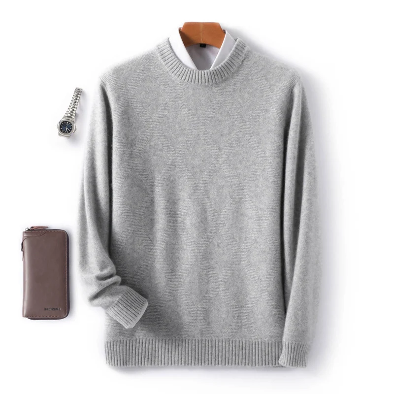 Herren Feiner Rundhals‑Pullover mit dezenter Rautenstruktur aus Kaschmir‑Mix Drune
