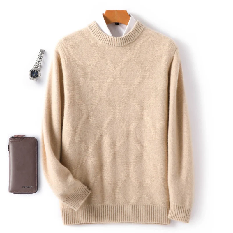 Herren Feiner Rundhals‑Pullover mit dezenter Rautenstruktur aus Kaschmir‑Mix Drune