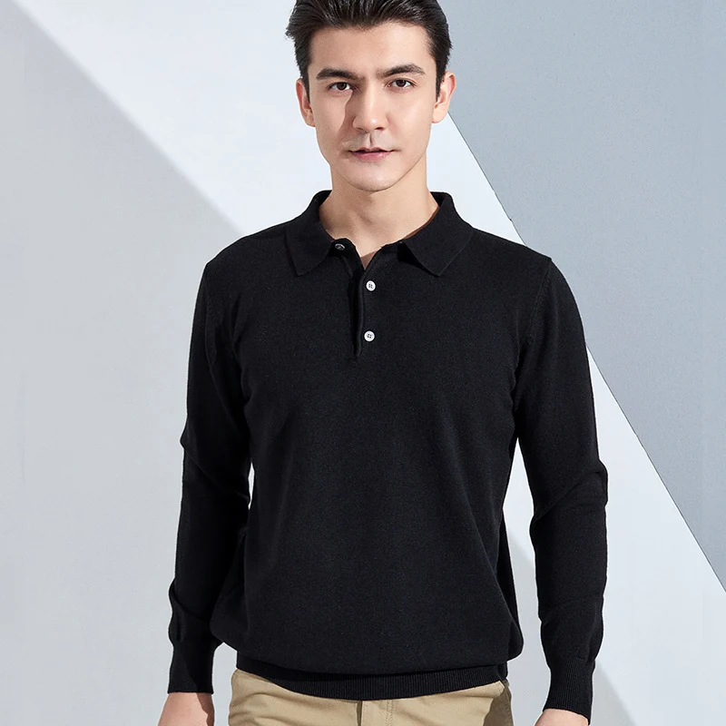 Herren Feiner Langarm-Poloshirt aus Feinstrick mit 3‑Knopf‑Leiste und schmaler Passform Drune