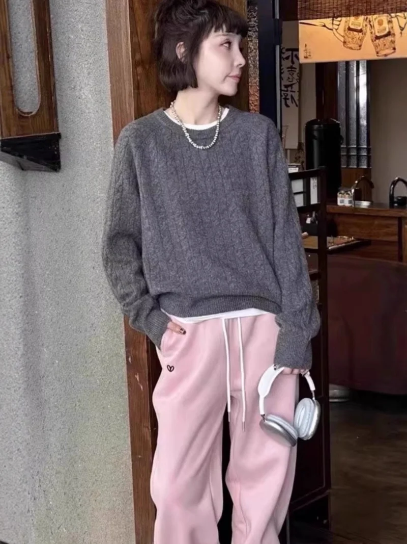 Damen Zopfstrick-Pullover aus Baumwoll-Mix mit legerer Oversize-Silhouette Drune