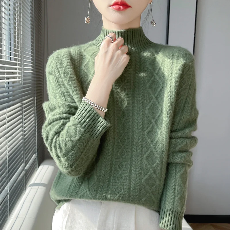 Damen Zopfmuster-Mockneckpullover mit feinem Ajour‑Detail und flauschiger Kaschmir‑Optik Drune