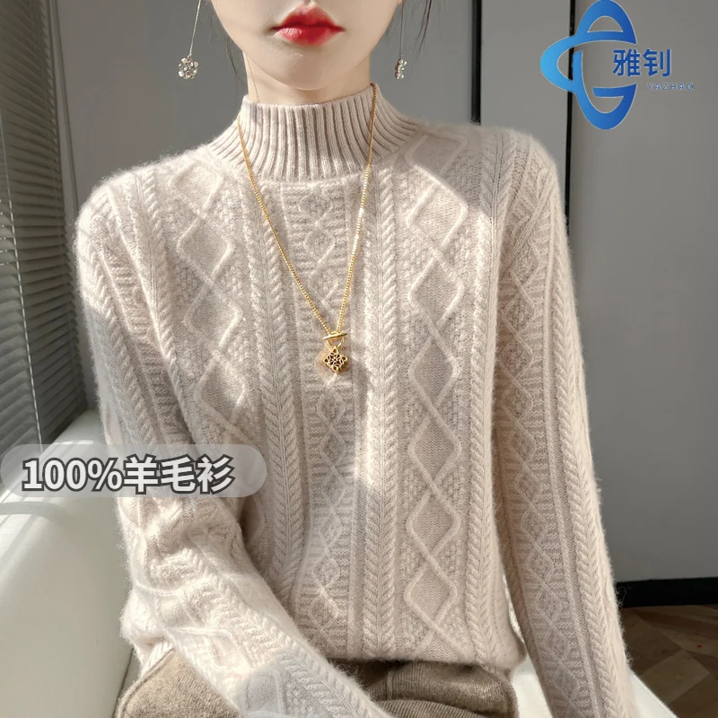 Damen Zopfmuster-Mockneckpullover mit feinem Ajour‑Detail und flauschiger Kaschmir‑Optik Drune
