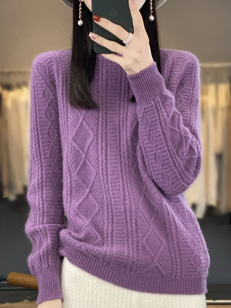 Damen Zopfmuster-Feinstrickpullover mit Ajour-Bahnen und weichem Mohair-Finish Drune
