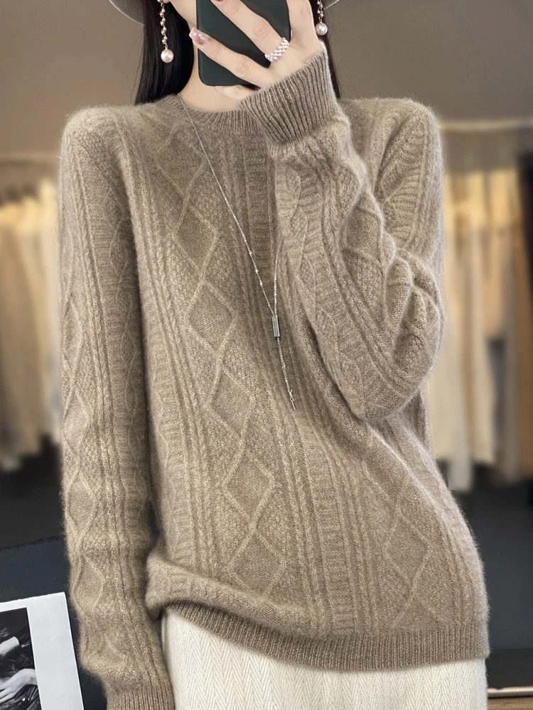 Damen Zopfmuster-Feinstrickpullover mit Ajour-Bahnen und weichem Mohair-Finish Drune