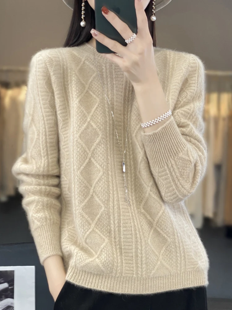 Damen Zopfmuster-Feinstrickpullover mit Ajour-Bahnen und weichem Mohair-Finish Drune