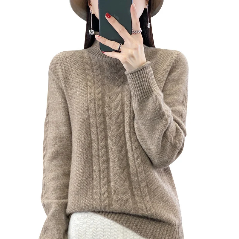 Damen Weicher Zopfstrick‑Mockneckpullover mit kaschmirähnlicher Haptik und verlängerten Rippbündchen Drune