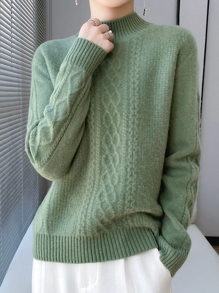 Damen Weicher Zopfstrick-Mockneck-Pullover mit leichtem Mohair-Effekt Drune