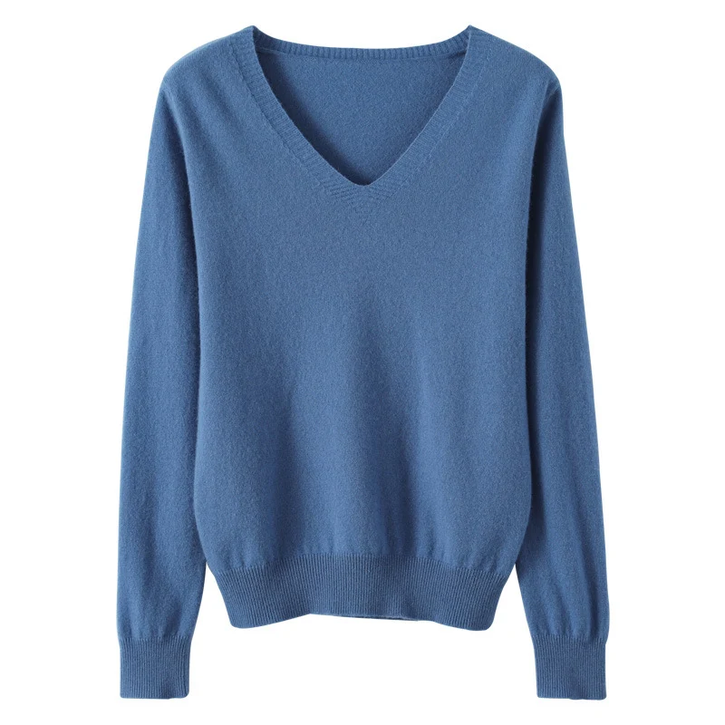 Damen Weicher V-Ausschnitt Kaschmirmix-Pullover mit feinen Rippbündchen Drune