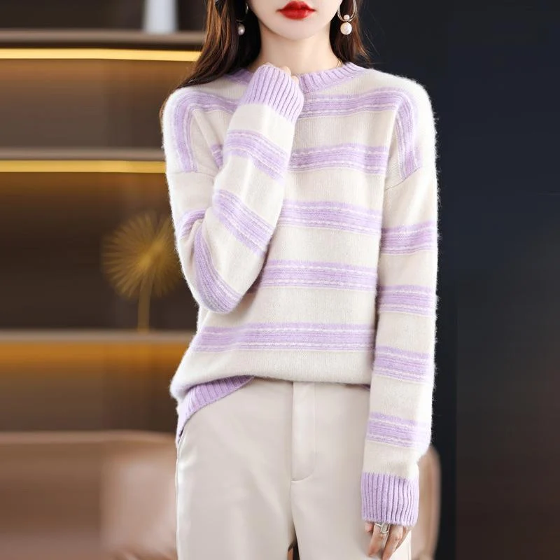 Damen Weicher Streifenpullover im Mohair‑Look mit kastenförmiger Silhouette Drune