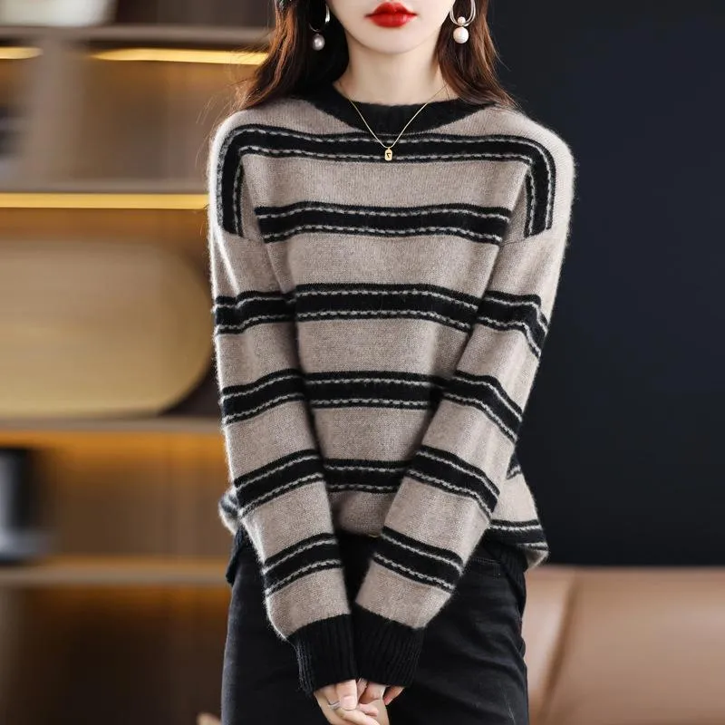 Damen Weicher Streifenpullover im Mohair‑Look mit kastenförmiger Silhouette Drune