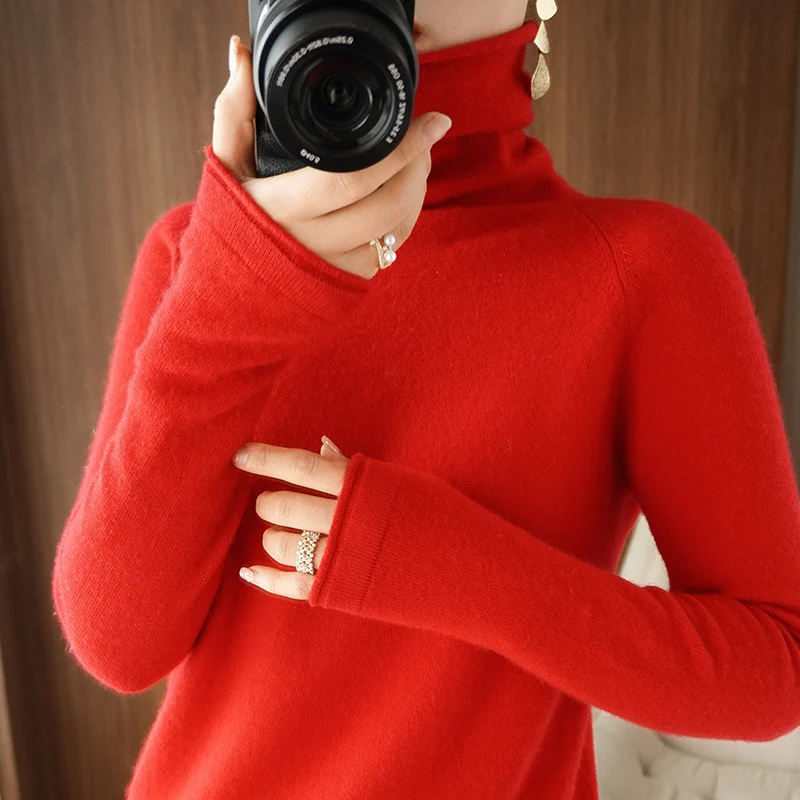 Damen Weicher Rollkragenpullover aus Kaschmir‑Look mit Daumenloch und figurbetonter Silhouette Drune